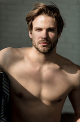 Handsome man with beard or sexy muscular macho