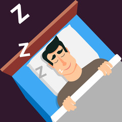 Sleeping man. Snoring man in modern flat style for web banners a