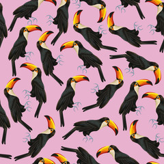 Seamless pattern toucan pink background