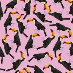 Seamless pattern toucan pink background