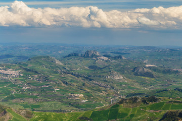 Green Hill Landscape in Central Sicily near Cammarata Mountain in Spring