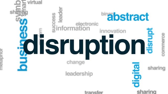 Disruption animated word cloud, text design animation.