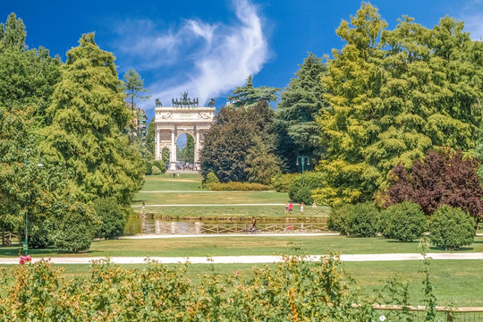 Arco della Pace, Porta Sempione, colorful sunny day in Milan Italy Traveling Sightseeing Destination Summer 2012 Blue Sky Outdoors Beautiful Monument Architecture