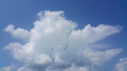 Clear blue sky with soft white clouds