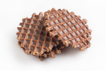 Chocolate waffles on a white background