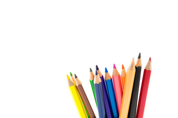 Education concept, Color pencil on white background.