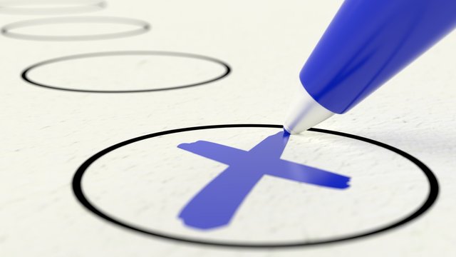 Blue pen choosing item on voting paper