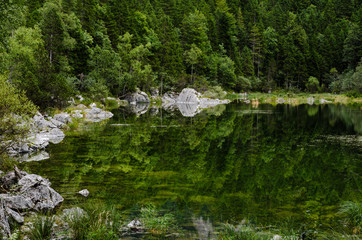 Frillensee is a small lake near lake Eibsee, a mountain lake beneath the Zuspitze, Germanies highest mountain. 