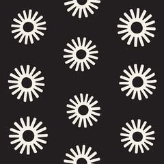 Vector seamless sunburst shapes freehand pattern. Abstract background with round brush strokes. Hand drawn texture