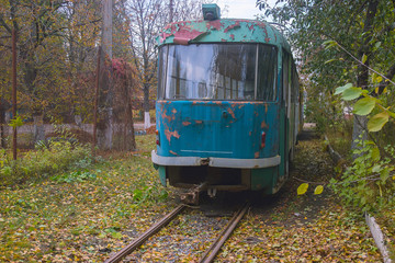 Old abandoned rusty tram