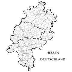 Fototapeta na wymiar Detailed map of Hesse (Germany) with separate municipalities, subdistricts, districts, and state administrative layers. vector illustration 