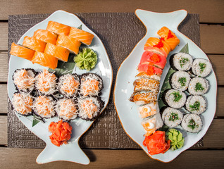 Sushi and rolls in a beautiful plate
