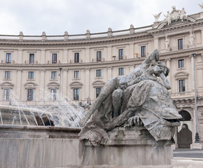 Fototapeta na wymiar Fountain of Naiads in the Republic Square in Rome