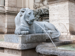 Sculpture of a lion on the fountain of Moses(The Fontana dell'Acqua Felice). Rome, Italy.