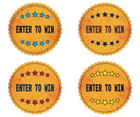 ENTER TO WIN text, on round wavy border vintage, stamp badge.