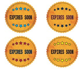 EXPIRES SOON text, on round wavy border vintage, stamp badge.