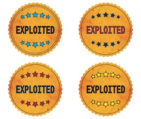 EXPLOITED text, on round wavy border vintage, stamp badge.