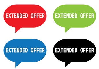 EXTENDED OFFER text, on rectangle speech bubble sign.