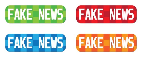 FAKE NEWS text, on rectangle, zig zag pattern stamp sign.