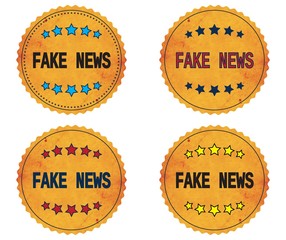 FAKE NEWS text, on round wavy border vintage, stamp badge.