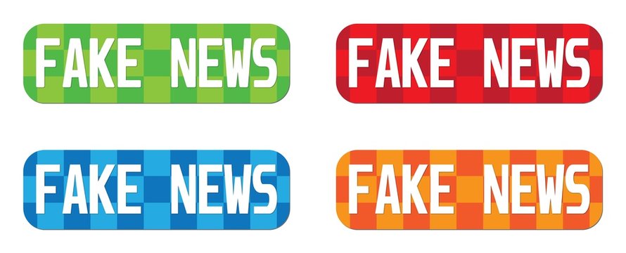 FAKE NEWS text, on rectangle, zig zag pattern stamp sign.