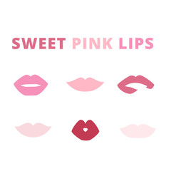 pink lips smile kiss vector isolated set