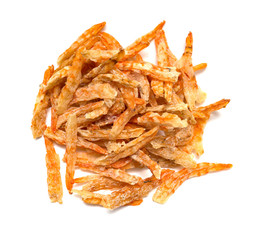 top view dry shrimp on  white background