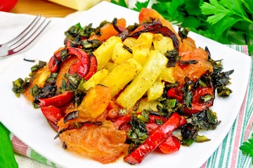 Courgettes with vegetables in plate