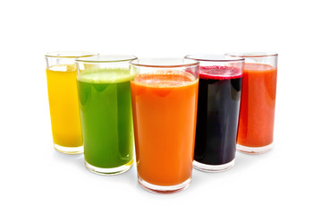 Juice vegetable in five tall glasses