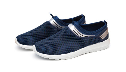 pair of blue sporty shoes for man on white background