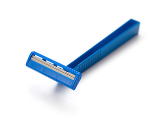 blue disposable shaver on a white background