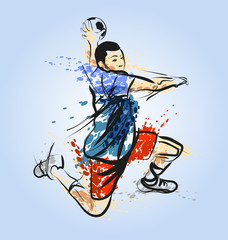 Colored vector line sketch of a handball player