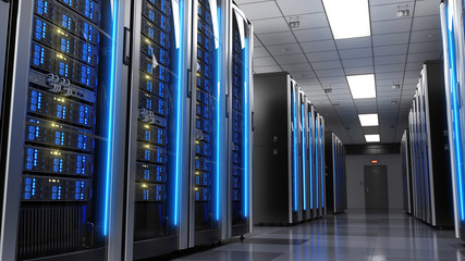 Server racks in server room data center. 3d render