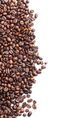 Roasted coffee beans on a white background