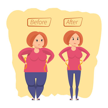 Fitness classes concept. Girl before and after weight loss.
