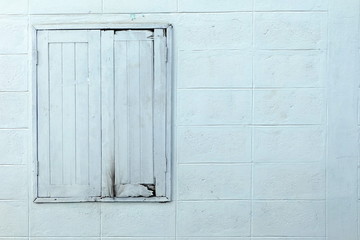 Old Wood Window on Concrete Wall Background.