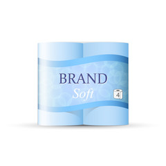 Blue toilet paper package design, vector template of paper towel, isolated on white