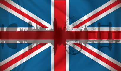 Flag of United Kingdom with London skyline