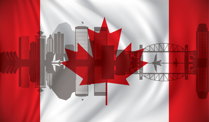 Flag of Canada with Vancouver skyline