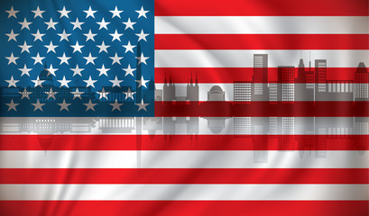 Flag of USA with Washington skyline