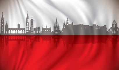 Obraz premium Flag of Poland with Krakow skyline