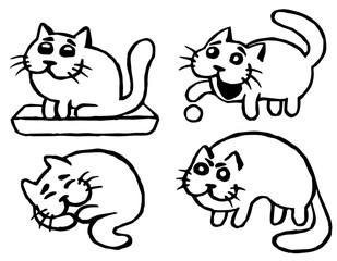 Cute Cats Emoticons Set. Isolated Vector Illustration.