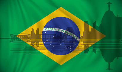 Flag of Brazil with Rio de Janeiro skyline