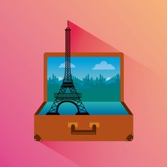 suitcase with eiffel tower icon inside over pink background. travel and tourism design. vector illustraiton