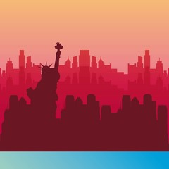 new york background in pink color with blue line.  travel and tourism design. vector illustraiton