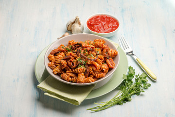 pasta with octopus and tomato sauce