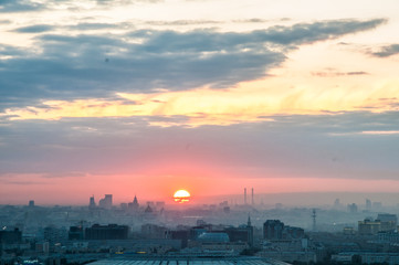 A city view at sunrise