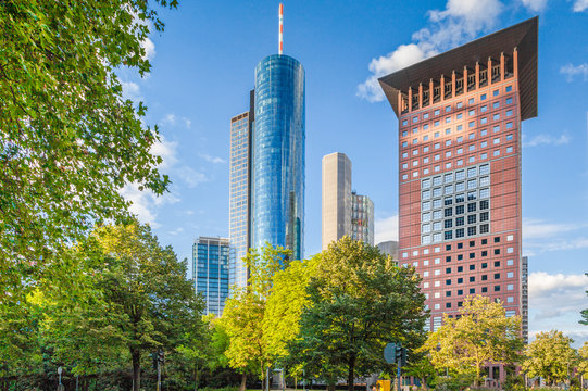 Frankfurt Am Main Financial District In Summer, Hessen, Germany