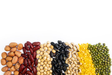 Mixed beans isolated on white background.