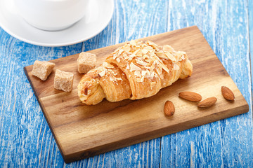 Breakfast coffee and croissants